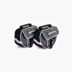 Two black and gray saddle bags with 'Ezy-Dog' branding on a white background