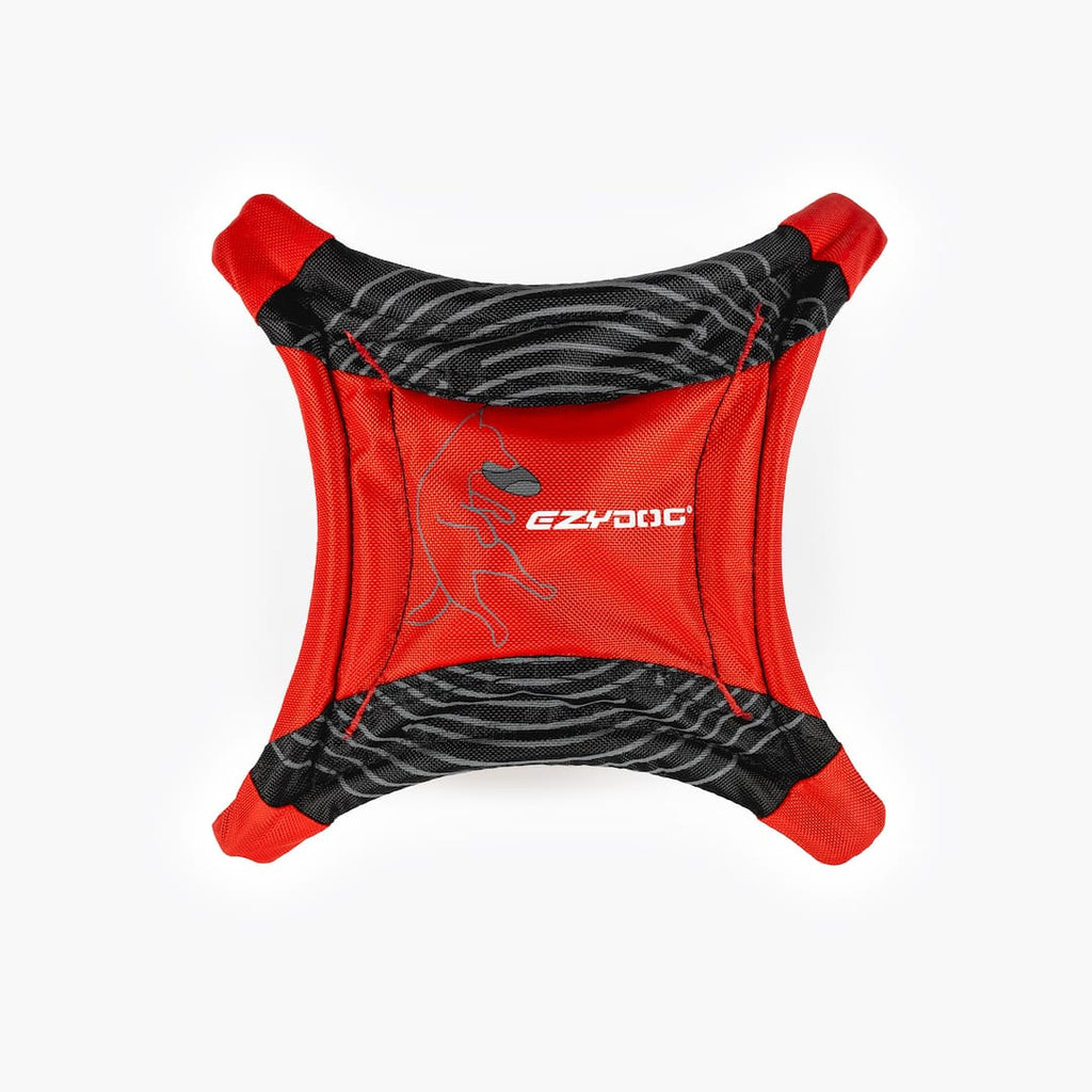 A red and black EzyDog DogStar Flying Disc designed for dog retrieval games.