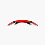 Red and black curved object on a white background