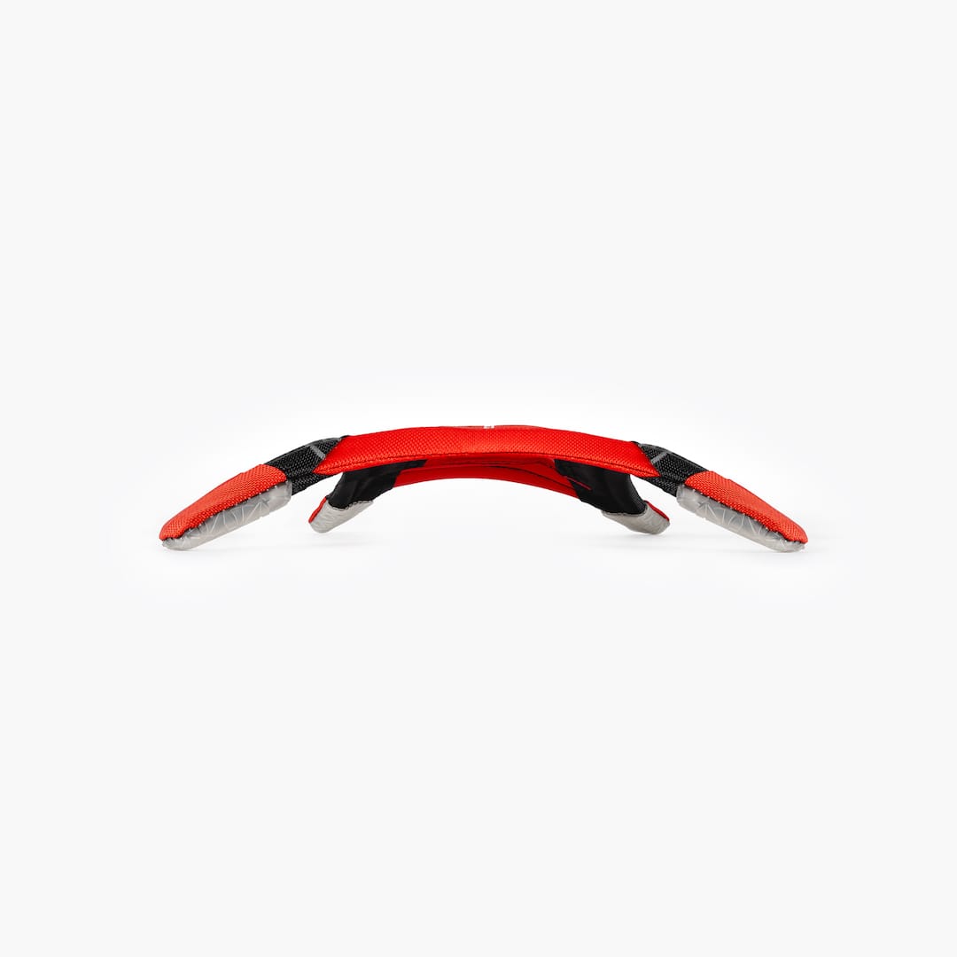 Red and black curved object on a white background