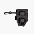 Black pouch with carabiner clip on a white background
