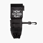 Black pouch with 'NOW GO AND PLAY!' text on a white background