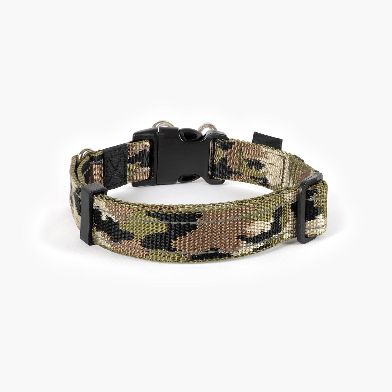 Camouflage patterned dog collar on a white background