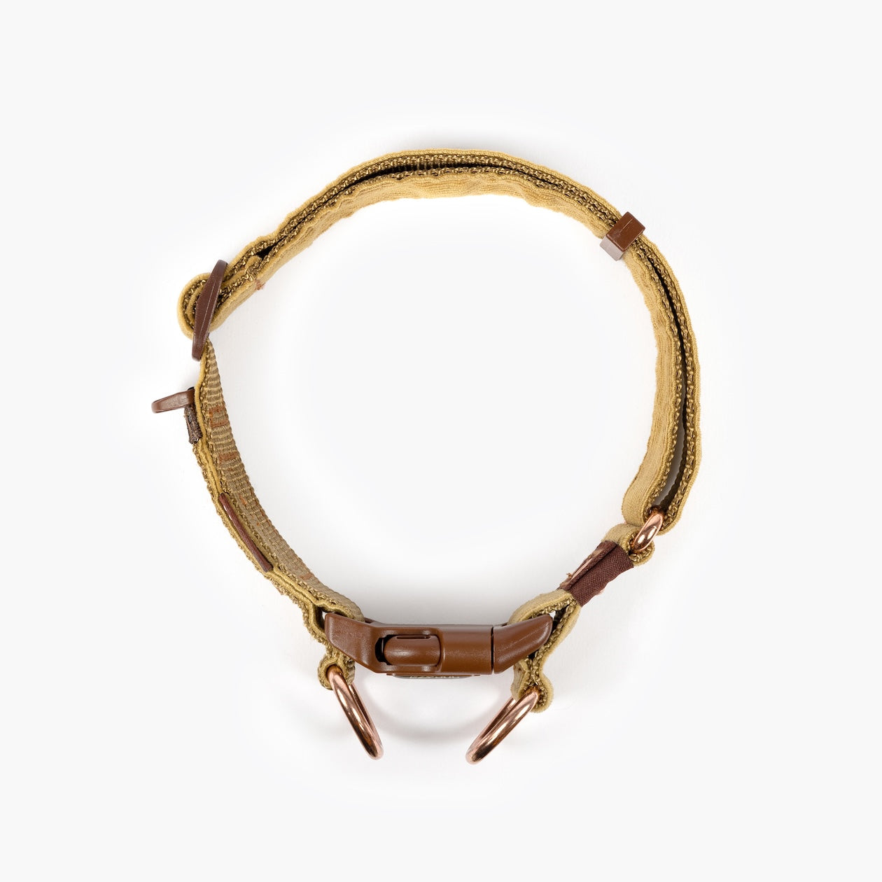 Dog collar with brown straps on a white background