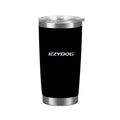 Black tumbler with silver lid and 'EZYDOG' branding on a white background