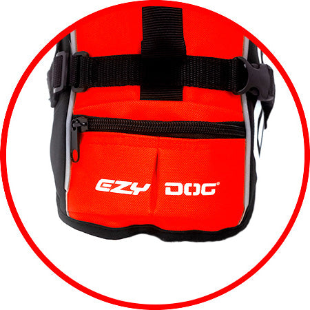 Red and black bag with 'Ezy Dog' branding on a white background