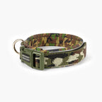 Camouflage-patterned dog collar on a white background