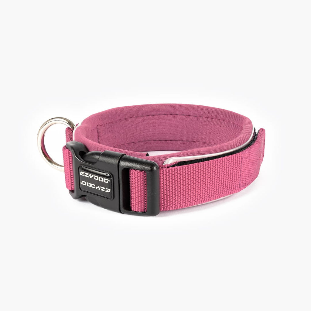Pink dog collar with black buckle on a white background