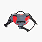 A red and gray Summit Dog™ Backpack with black straps and the brand name visible on the front.