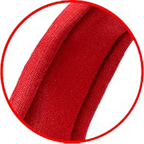 Close-up of a red fabric strip with a white background