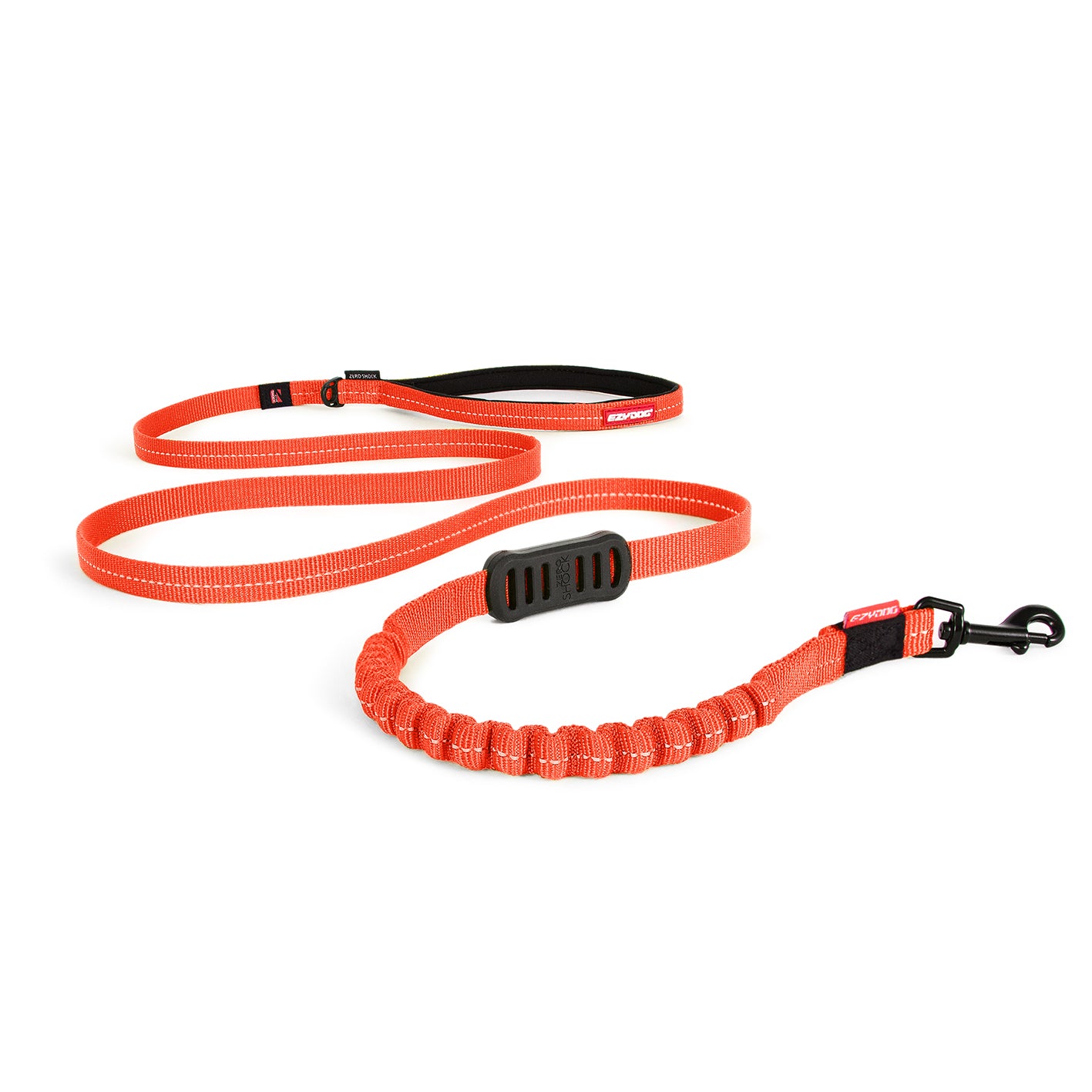 A blue Zero Shock Lite Leash with a shock-absorbing bungee system and reflective trim, designed for small dogs.