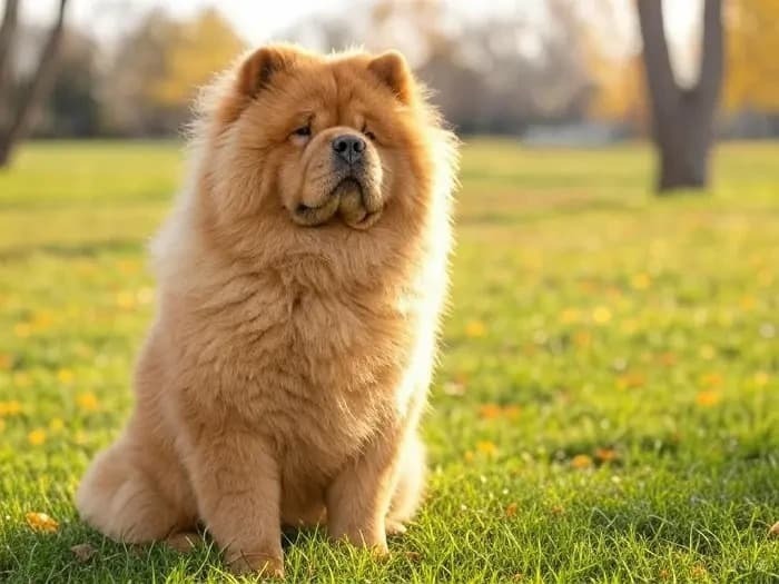 A realistic, charming portrait of a fluffy Chow Chow dog with its distinctive thick, lion-like coat.